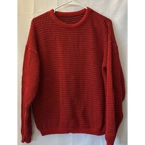 Vintage Men/Women Red/black Waffle Knit Crewneck Long Sleeve Sweater No Tags